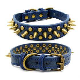 404 POPMARKET Retro Studded Spiked Rivet Large Dog Pet Leather Collar Pit Bull S-XL (Option: Blue-M)