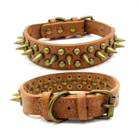 404 POPMARKET Retro Studded Spiked Rivet Large Dog Pet Leather Collar Pit Bull S-XL (Option: Brown-M)